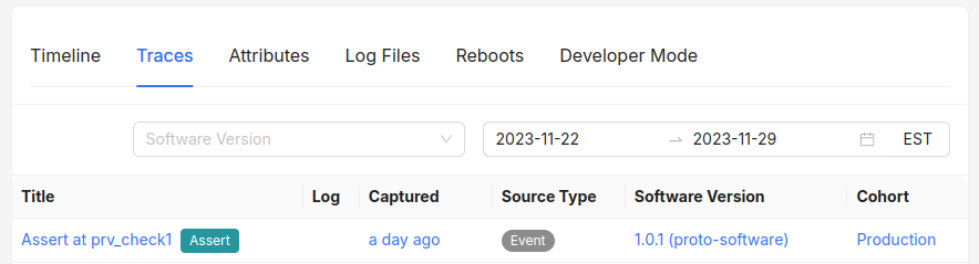 Trace list for a device