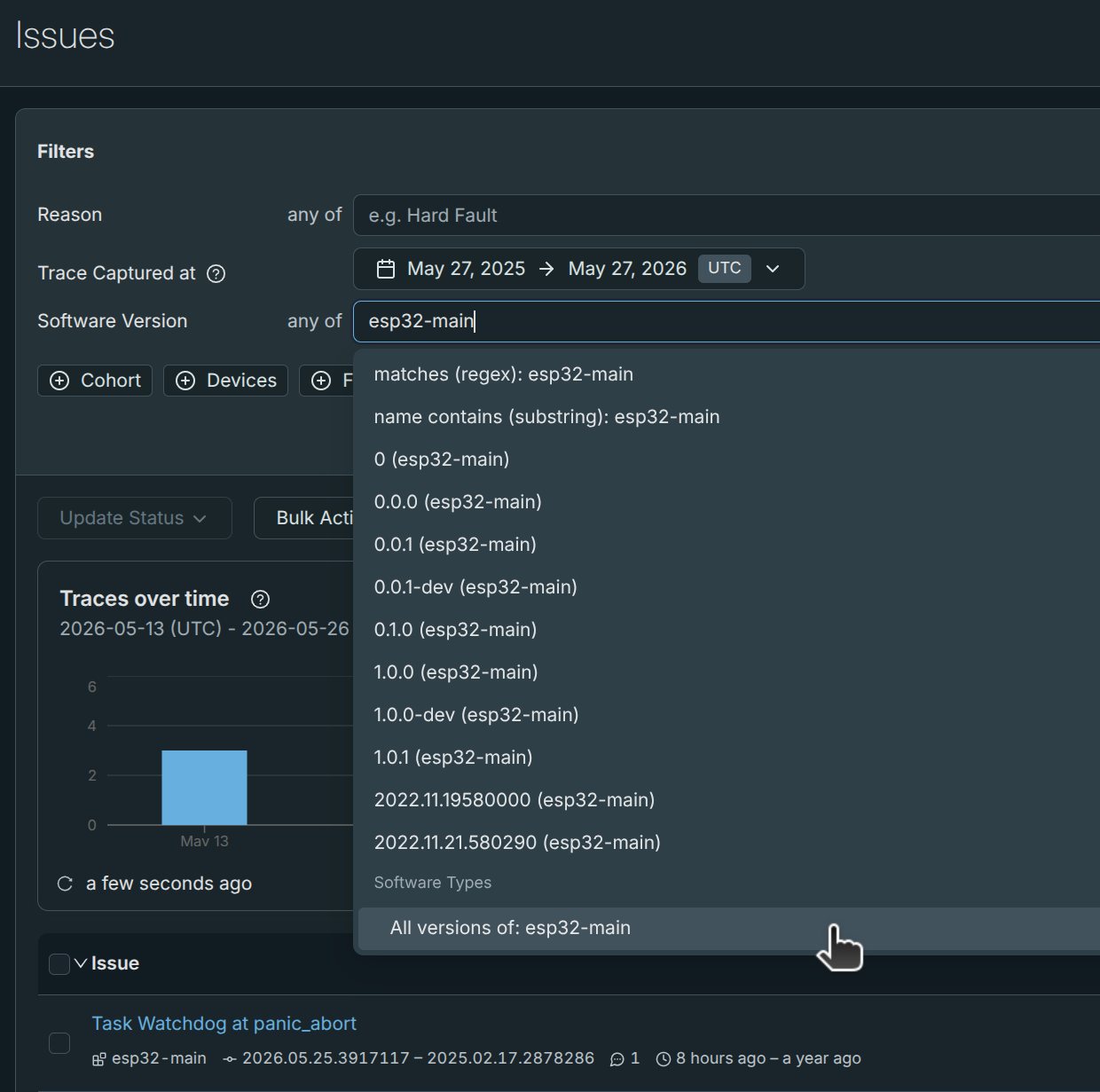 Software Type filter in the Issues view